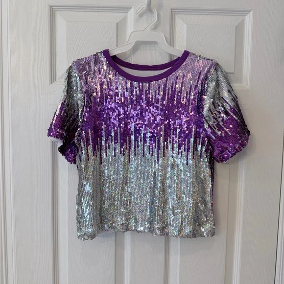 Purple and Silver Sequin Dance Top - Picture 7 of 7